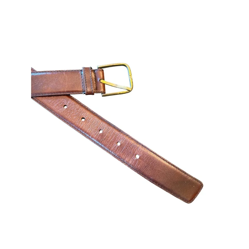 Bill Blass Belt Brown Leather Dress Belt 32 Brass Buckle 3135-0 Uruguay Mens